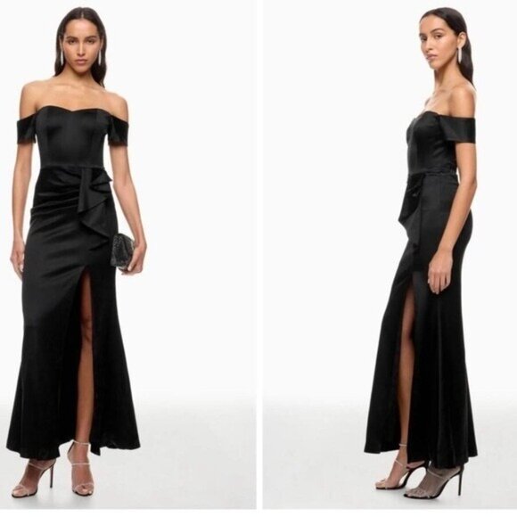 Dress the Population Dress Sz Small Gown Black Gabrielle Satin Off The Shoulder - Picture 3 of 12